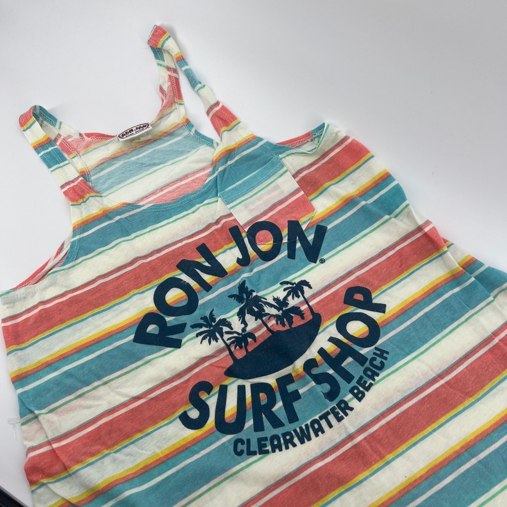 Ron Jon Surf Shop Clearwater Beach Tank Top Striped Palm Tree Women Oversized XS